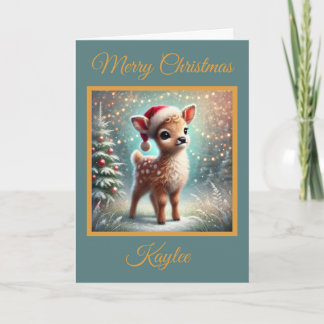 Baby Deer Festive First Christmas Holiday Card