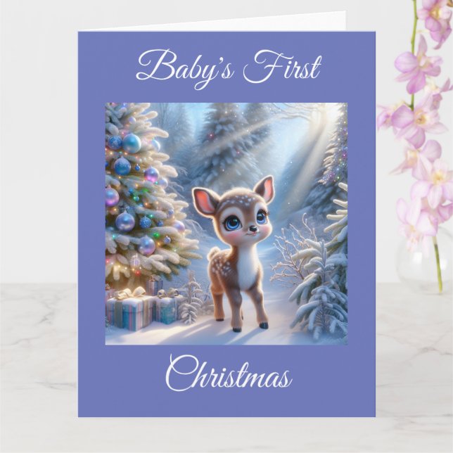 Baby Deer First Christmas Card (Orchid)