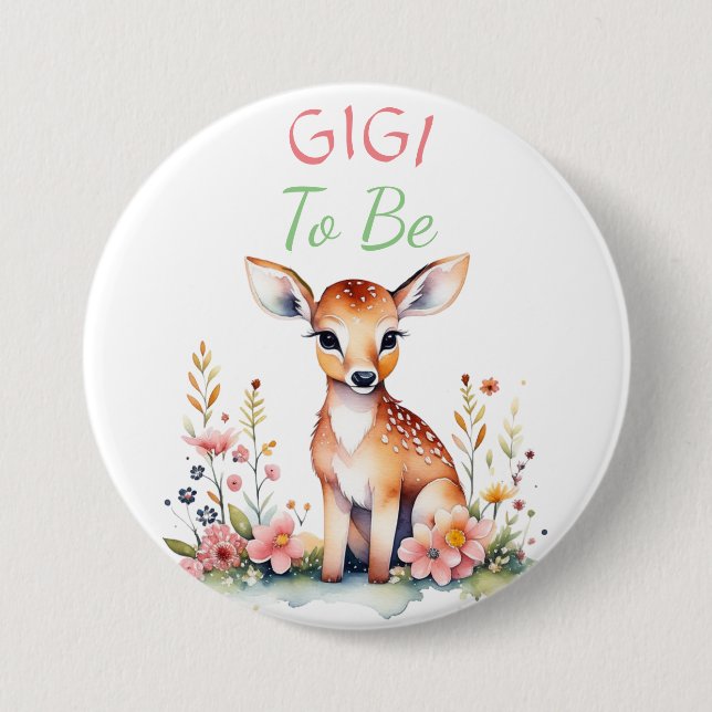 Baby Deer in Flowers Gigi to be Baby Shower 7.5 Cm Round Badge (Front)