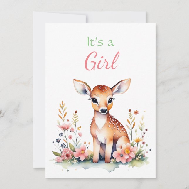 Baby Deer in Flowers Girl's Baby Shower Invitation (Front)