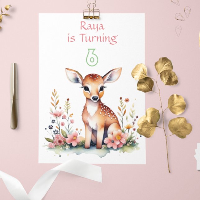 Baby Deer in Flowers Girl's Birthday Party  Invitation (Creator Uploaded)