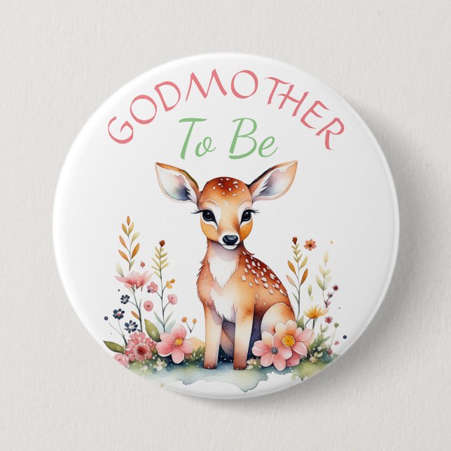 Baby Deer in Flowers Godmother to be Baby Shower 7.5 Cm Round Badge (Front)