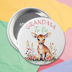 Baby Deer in Flowers Grandma to Be Baby Shower 7.5 Cm Round Badge