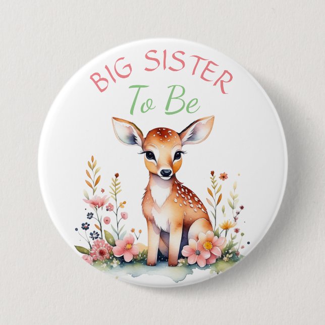 Baby Deer in Flowers |  Sister to be Baby Shower 7.5 Cm Round Badge (Front)