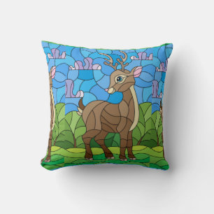 Baby Deer in Green Meadow Cushion
