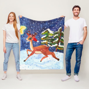 Baby Deer in Santa Hat Fleece Blanket