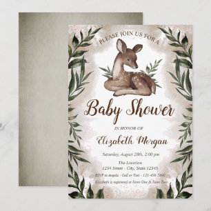 Baby Deer Leaves Forest Baby Shower Invitation