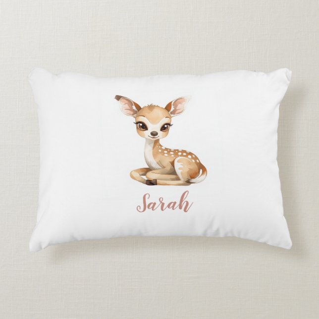 Baby Deer Nursery Lumbar Pillow | Custom Name (Front)