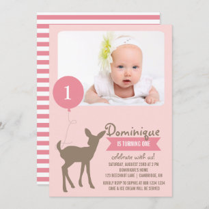 Baby Deer   Pink Photo Kids Birthday Invitation