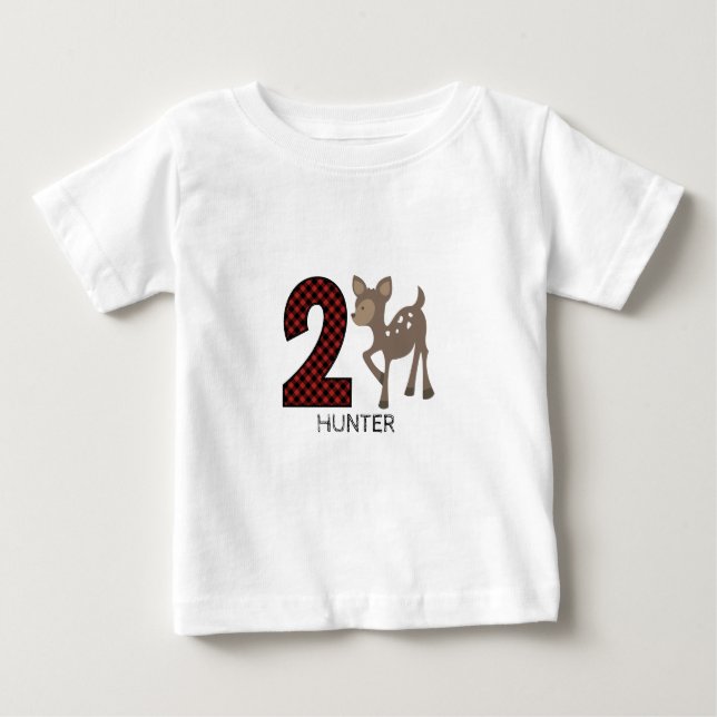 Baby Deer Plaid Second Birthday Shirt (Front)
