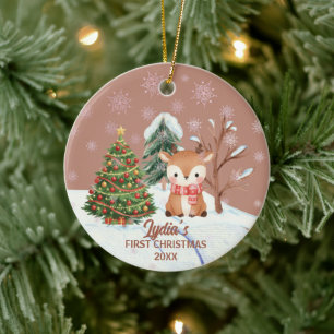 Baby Deer Snow Trees First Christmas Ceramic Tree Decoration