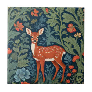 Baby Deer William Morris style Left Facing Fawn Tile