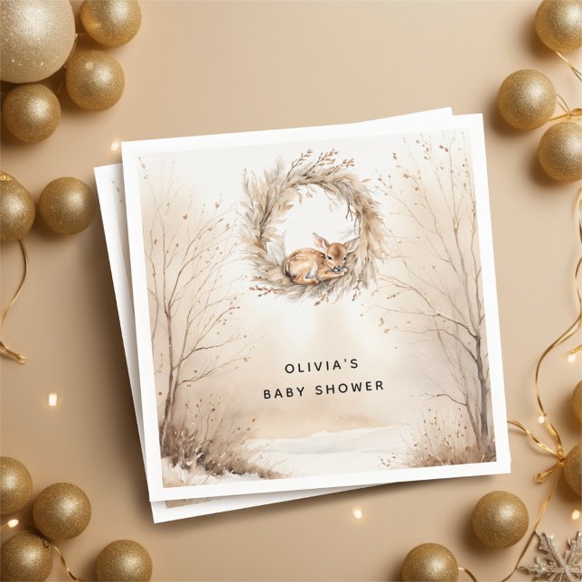 Baby Deer Winter Beige Baby Shower Napkin (Creator Uploaded)