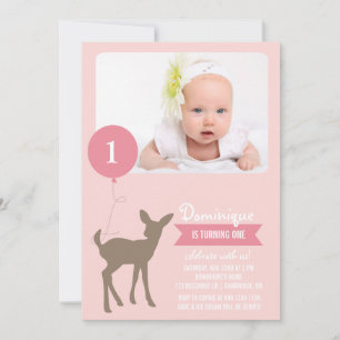 Baby Deer with a Balloon Photo Birthday Invitation