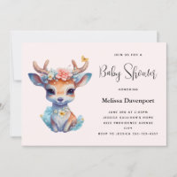 Baby Deer with Antlers and Flowers Baby Shower