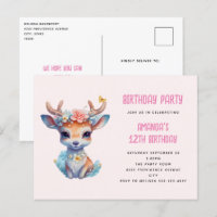 Baby Deer with Antlers and Flowers Birthday Party