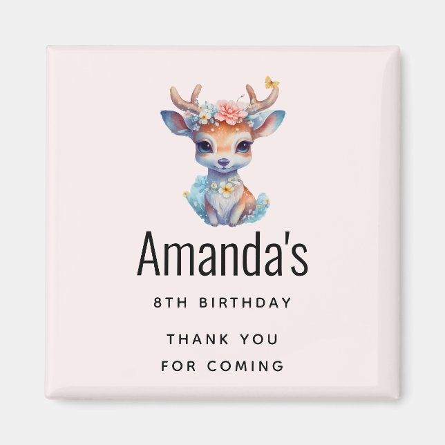 Baby Deer with Floral Antlers Birthday Thank You Magnet (Front)