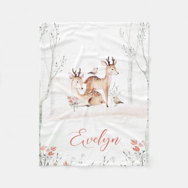 Baby Deer Woodland Blanket | 30x40 Fleece (Front)