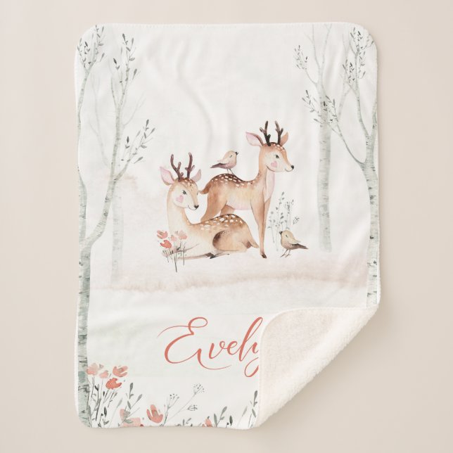 Baby Deer Woodland Blanket | 30x40 Sherpa (Front)