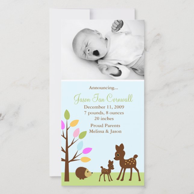 Baby Deer Woodland Photo Birth Announcements (Front)