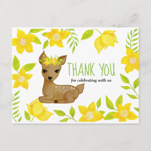 Baby Deer Yellow Florals   Baby Shower Thank You Postcard