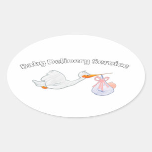Baby Delivery Service Funny Midwife Stork Baby Oval Sticker