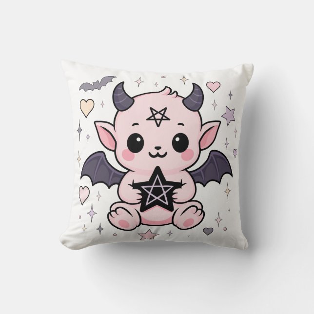 Baby Devil – Kawaii Pastel Goth Demon Cushion (Front)