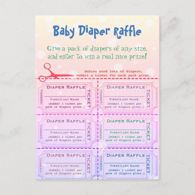 Baby Diaper Raffle Tickets Rainbow Postcard (Front)