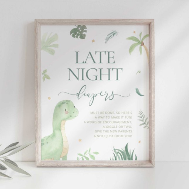 Baby Dino Baby Shower Late Night Diapers Sign (Creator Uploaded)