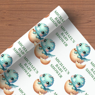 Baby Dino Hatching Soon Wrapping Paper Baby Shower