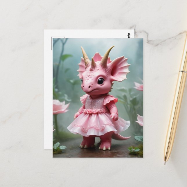 Baby Dino in a Pink Dress Postcard (Front/Back In Situ)