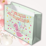 Baby Dino Kids Birthday Large Gift Bag<br><div class="desc">Elevate your gift-giving game with our exclusive high-quality gift bag,  featuring a unique birthday design (in Honeydew1). Not only will it make your present stand out,  but it also adds an extra touch of thoughtfulness that shows you truly care about celebrating their special day in style.</div>