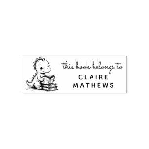 Baby Dino Reader Ex Libris Custom Stamp