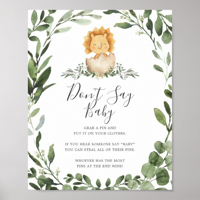 Baby Dinosaur Baby Shower Don't Say Baby Sign (Front)