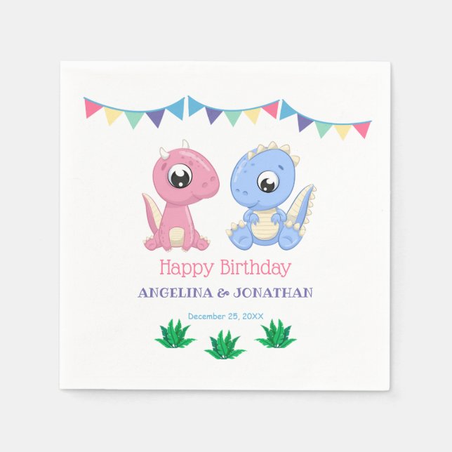 Baby Dinosaur Boy and Girl Joint Birthday  Napkin (Front)