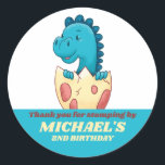 Baby Dinosaur Egg Kids Birthday Party Baby Shower Classic Round Sticker<br><div class="desc">Cute party favours for kids,  boys or girls who love dinosaurs and t-rex. Perfect for kids birthday party,  party favours and thank you label. You can also customise the text for baby shower or other occasion and party.</div>