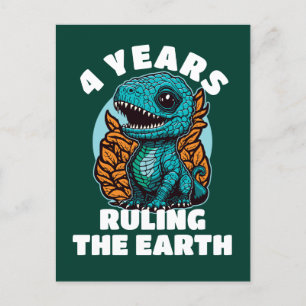 Baby Dinosaur Four Years Old Birthday Postcard