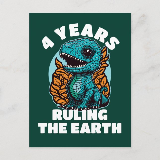 Baby Dinosaur Four Years Old Birthday Postcard (Front)