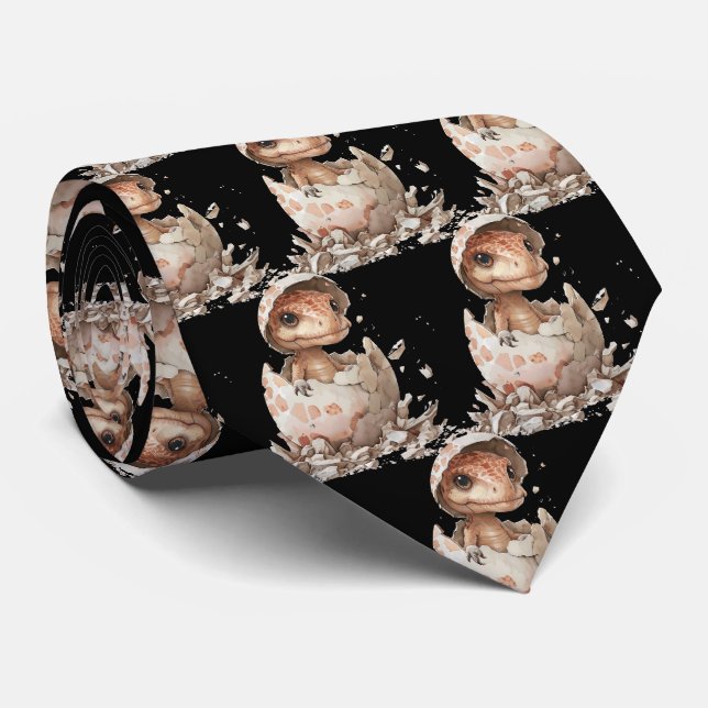 Baby Dinosaur Hatching From Egg Neck Tie (Rolled)