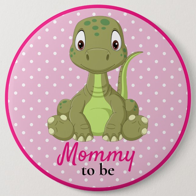 Baby Dinosaur Mummy T rex Pink Baby Shower  Button (Front)