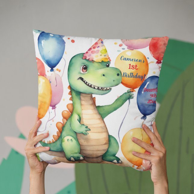 Baby Dinosaur Neutral Personalised Birthday Cushion (Creator Uploaded)
