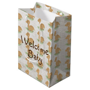 Baby Dinosaur On Leaf Baby Gift Medium Gift Bag