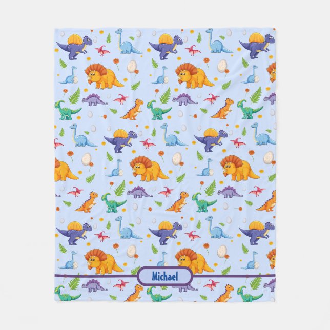 Baby Dinosaur Personalise Boy's Name Fleece Blanke Blanket (Front)