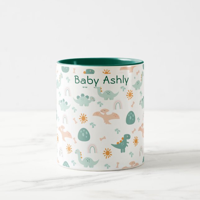 Baby dinosaur personalised boys name coffee mug (Center)