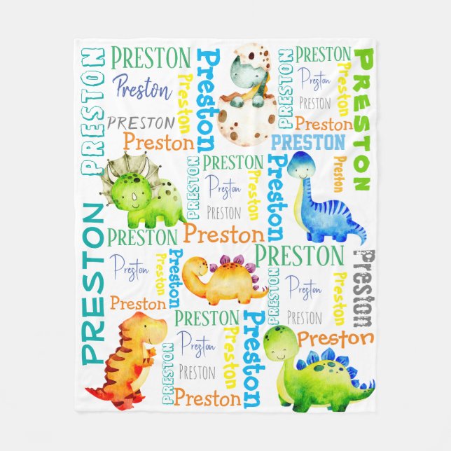 Baby dinosaur personalised boys name   fleece blanket (Front)