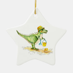 Baby Dinosaur T-Rex on the Beach Ceramic Tree Decoration