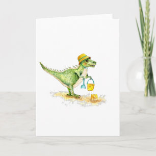 Baby Dinosaur T-Rex on the Beach Holiday Card