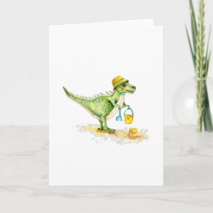 Baby Dinosaur T-Rex on the Beach Holiday Card