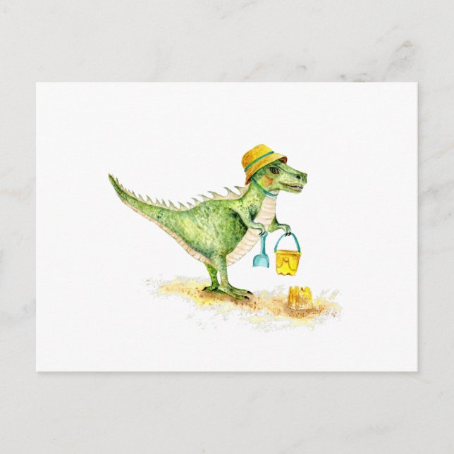 Baby Dinosaur T-Rex on the Beach Postcard (Front)