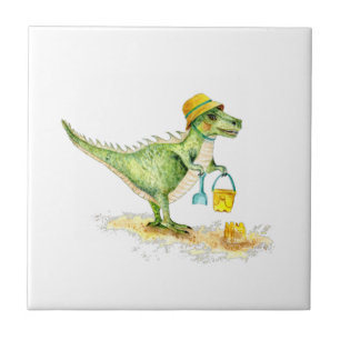 Baby Dinosaur T-Rex on the Beach Tile